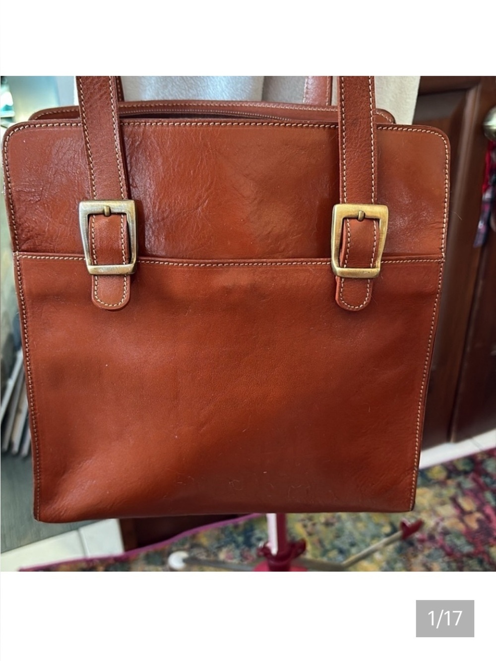 Laura Leigh Ltd Leather book bag shoulder bag  thick smooth leather brown Vintag